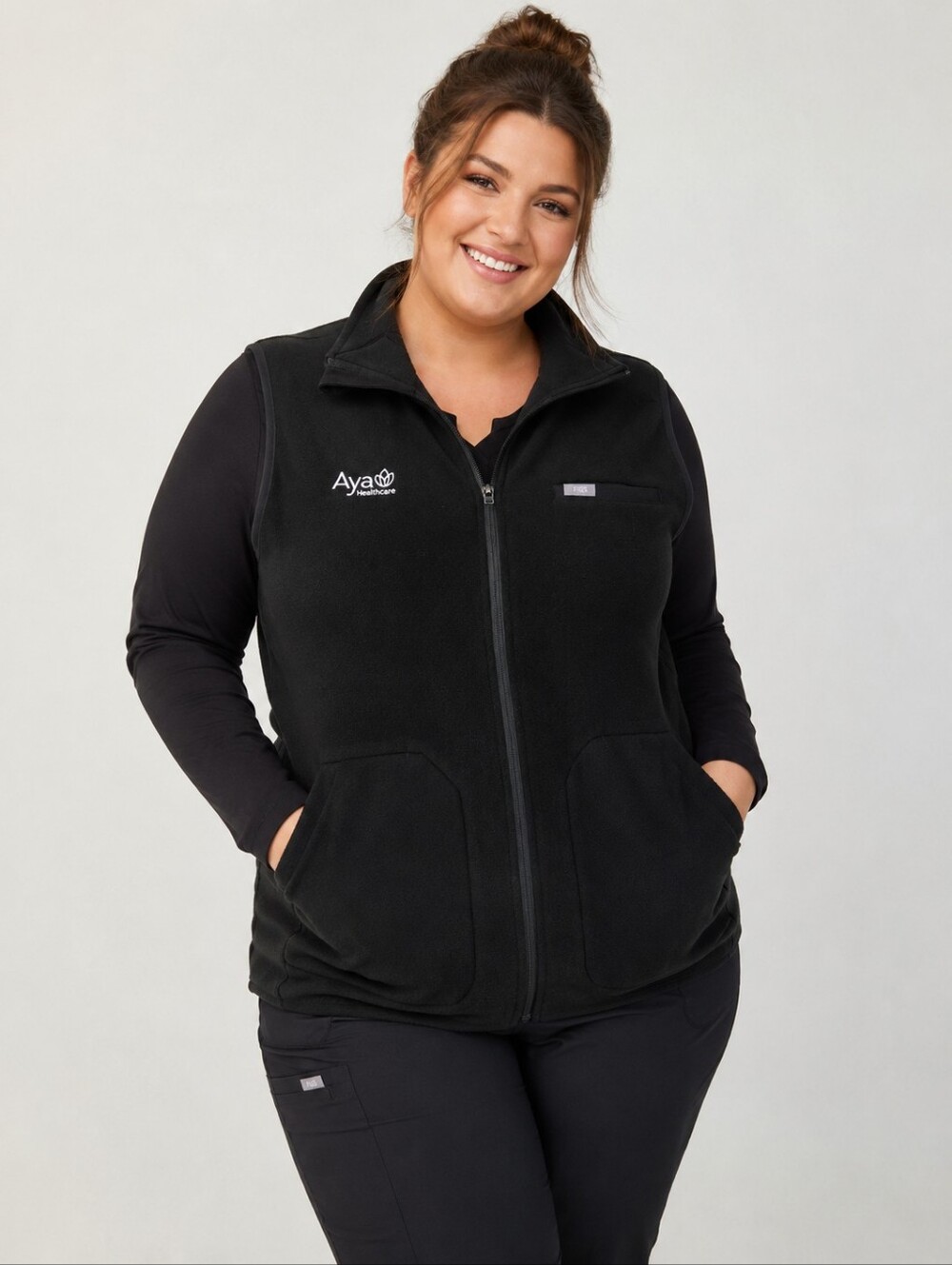 FIGS On-Shift Fleece Full Zip Vest 2XL Black Aya Locums Medical Workwear Utility